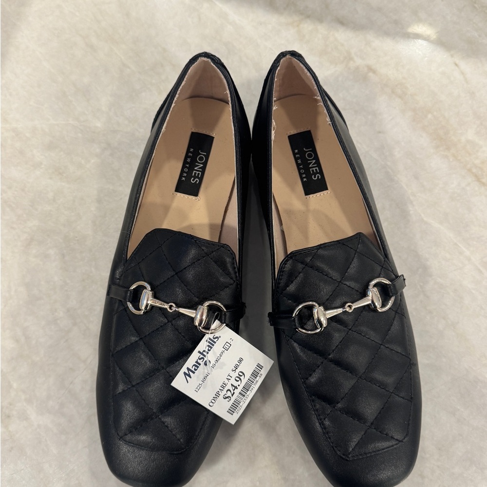 Jones New York Black Quilted Flats with Silver Accents